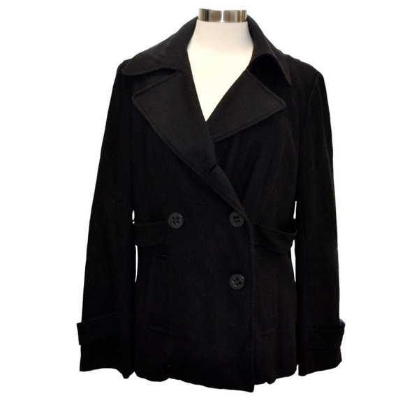 Runway Black Wool-blend Military Pea Coat Size Large - Picture 1 of 6